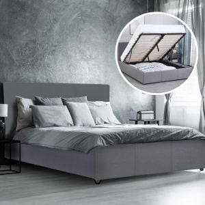 Luxury Gas Lift Bed Frame Base Headboard With Storage - Single - Grey