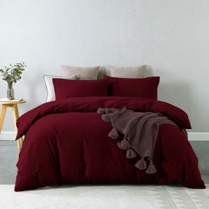 Washed 100% Cotton Quilt Cover Set Ultra Soft Single Mulled Wine