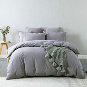 Washed 100% Cotton Quilt Cover Set Bedding Ultra Soft - Double - Grey