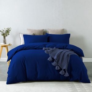 Washed 100% Cotton Quilt Cover Set Bedding Ultra Soft Double RoyalBlue