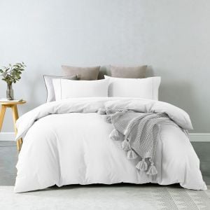 Washed 100% Cotton Quilt Cover Set Bedding Ultra Soft - King - White