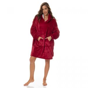 Snug Hoodie Nightwear Super Soft Reversible Coral Fleece 750GSM - Red