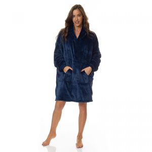 Snug Hoodie Nightwear Super Soft Reversible Coral Fleece 750GSM - Navy