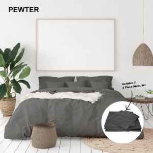1000 Thread Count Bamboo Cotton Sheet and Quilt Cover - Queen - Pewter