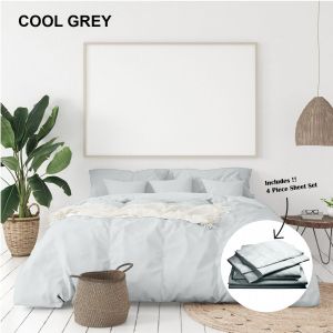 1000 TC Bamboo Cotton Sheet and Quilt Cover Set -King - Cool Grey