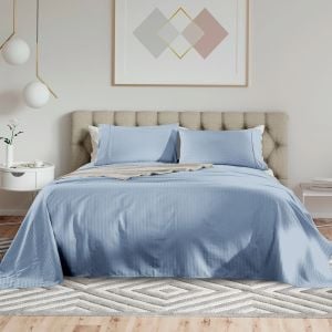 1200TC Cotton Sheet Set Stripe Hotel Grade - Super King - Chambray