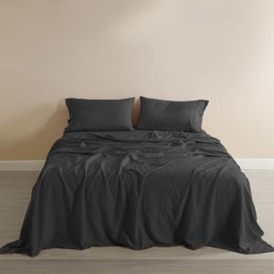 Flax Linen Blend Sheet Set Bedding Ultra Soft - Queen - Charcoal