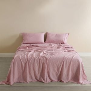 Flax Linen Blend Sheet Set Bedding Ultra Soft - Queen - Mauve