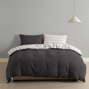 Hemp Braid Cotton Blend Quilt Cover Set Bedding - Queen - Charcoal