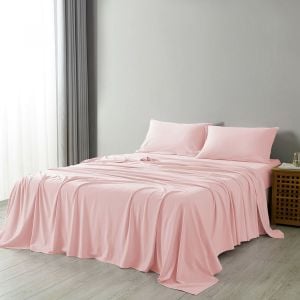 100% Jersey Cotton 4 Piece Sheet Set - King - Pink Marle