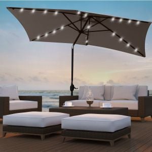 Arcadia Umbrella 3m with Solar LED Lights Garden Yard - Charcoal