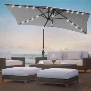 Arcadia Umbrella 3m Umbrella with Solar LED Lights Garden Yard - Grey