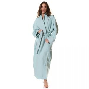 100% Cotton Bathrobe Waffle Unisex Durable - Small - Aqua