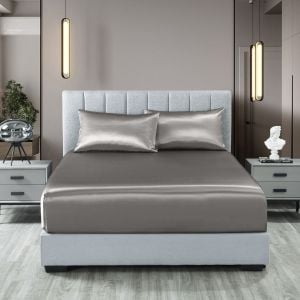 Satin Sheet Set 3 Piece Fitted Sheet Pillowcase - Queen - Charcoal
