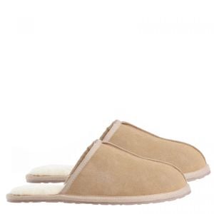 Ugg Scuff Slippers Mens Leather Upper Wool Lining (6-7) - Beige