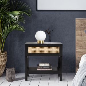 Tulum Rattan Bedside Table Drawers Table Nightstand Cabinet Black
