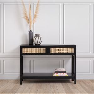 Tulum Rattan Console Table Entry Table Storage Hallway Wood Black