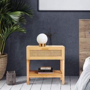 Rattan Bedside Table Drawers Table Nightstand Cabinet Oak
