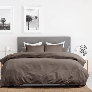 1200 Thread Count 100% Cotton Stripe Quilt Cover Set Queen - Charcoal