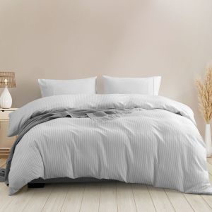 Striped Flax Linen Blend Quilt Cover Set Bedding - King - Grey
