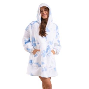 Snug Hoodie Nightwear Soft Reversible Fleece 750GSM - White Blue