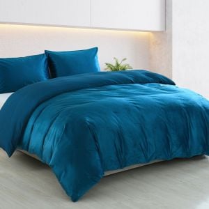 Velvet Quilt Cover Set Super Soft Luxurious Warmth Queen - Navy