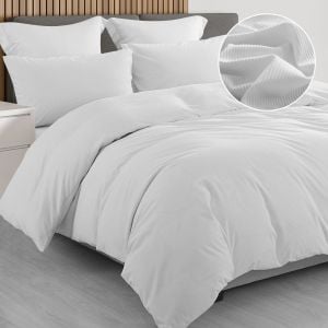 Velvet Corduroy Quilt Cover Set Super Soft Warmth  Queen White