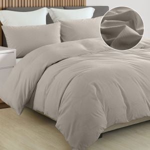 Velvet Corduroy Quilt Cover Set Super Soft  Warmth - Queen - Beige