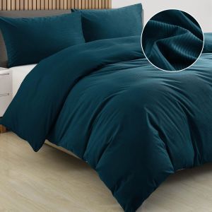 Velvet Corduroy Quilt Cover Set Super Soft Warmth - Queen Forest Green