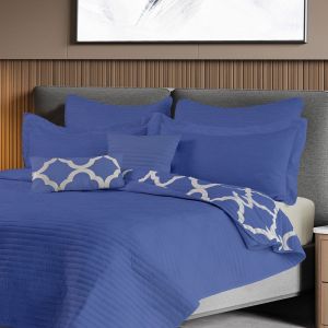 Bamboo Cooling Reversible 7pc Comforter Set Bedspread King Royal Blue