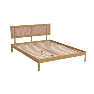 Santiago Platform Bed Rattan Bed Head Solid Wooden Frame - King - Oak