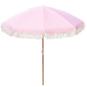 Outdoor Beach Umbrella Portable 2m Fringed Garden Sun Shade Dusty Rose