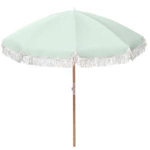 Outdoor Beach Umbrella Portable 2m Fringed Garden Sun Shade Sage Green