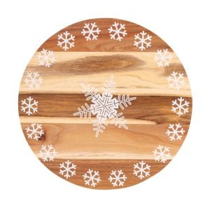 18 Inch Print Wooden Lazy Susan Tray - White Snowflake