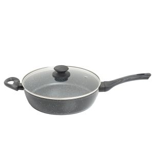 Forged Deep Fry Pan And Lid Cookware Cookware Black Grey Handle 28cm