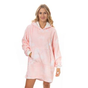 Snug Hoodie Nightwear Soft Reversible Fleece 750GSM - Peach Print