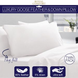 Royal Comfort Goose Down Feather Pillows 1000GSM  Cover - Twin Pack