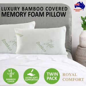 Royal Comfort Luxury Bamboo Covered Memory Foam Pillow Twin Pack