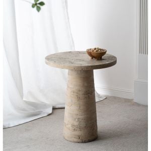 Logan Cement Round Side Table Bedside Desk 65cm Handcrafted