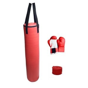 70lb Red Heavy Bag Kit Punching Boxing Bag Gloves Hand Wraps