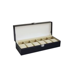 6 Slot Mens Watch Display Case Box Black Pu Leather