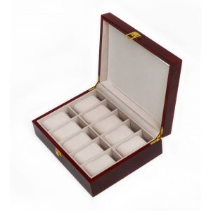 10 Grids Wooden Watch Case Glass Jewellery Storage Holder Box