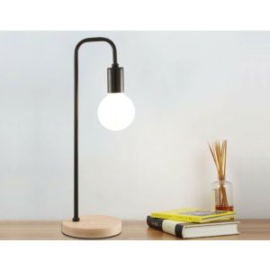 Modern Table Lamp Desk Light Timber Base Bedside Bedroom Black