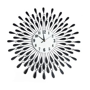 Large Modern 3d Crystal Wall Clock Luxury Art Metal Round Home Decor