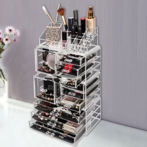 11 Drawers Clear Acrylic Tower Organiser Cosmetic Jewellery Luxury Storage Cabinet