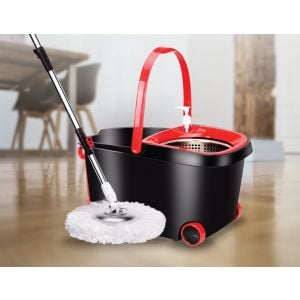 Spin Rotating Mop & Bucket Set With Wheels And 4 Microfibre Mop Heads