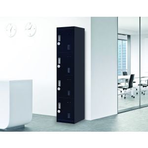 4 Door Vertical Locker - Office/gym w/4 combination lock Black