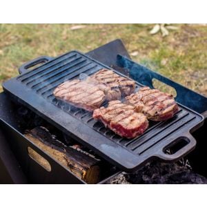 46x22 Cm Cast Iron Reversible Griddle Plate Bbq Hob Cooking Grill Pan