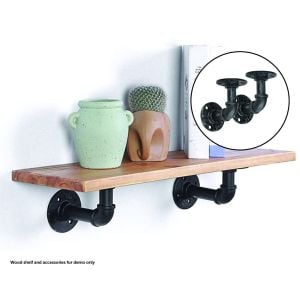 Black Iron Pipe Bracket Wall Mounted Floating Shelf - Set Of 2