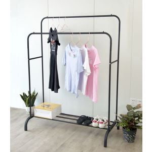 Heavy Metal Double Clothes Rail Hanging Rack Stand Storage Shelf